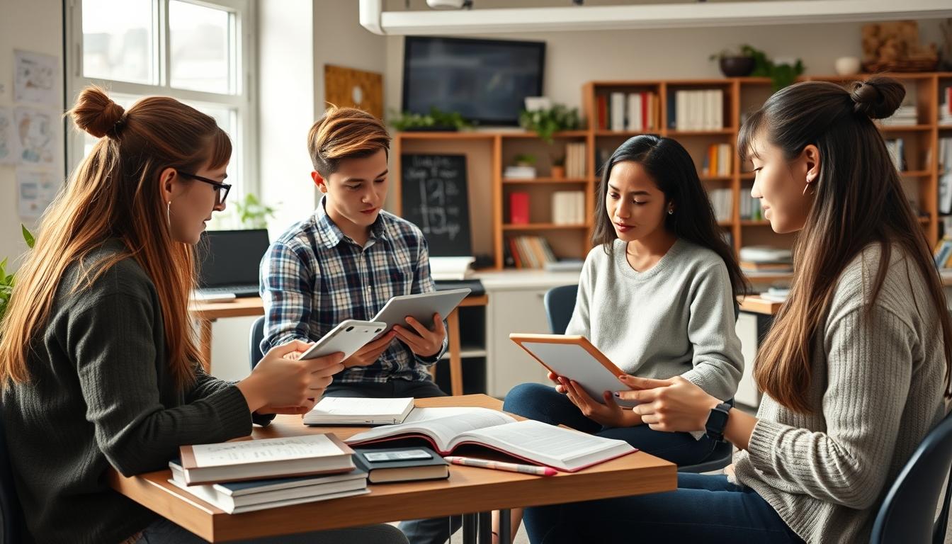 Students collaborating in study space